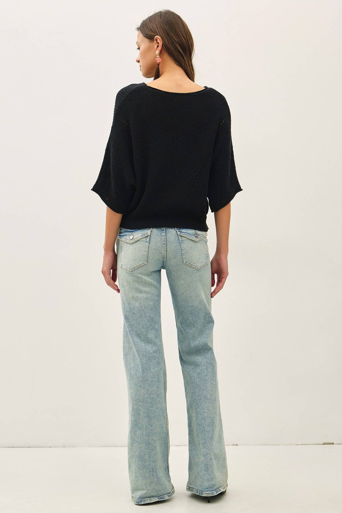 POINTELLE DOLMAN SLEEVE CROPPED SWEATER