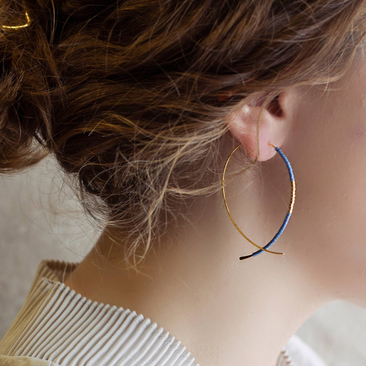 Norah Earrings-Cornflower | Beaded Threader Earrings