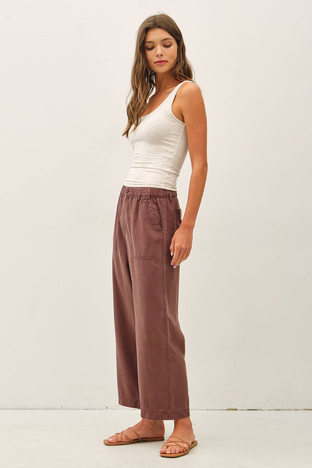 WIDE LEG TENCEL PANT W/ DRAWSTRING ELASTIC WAIST