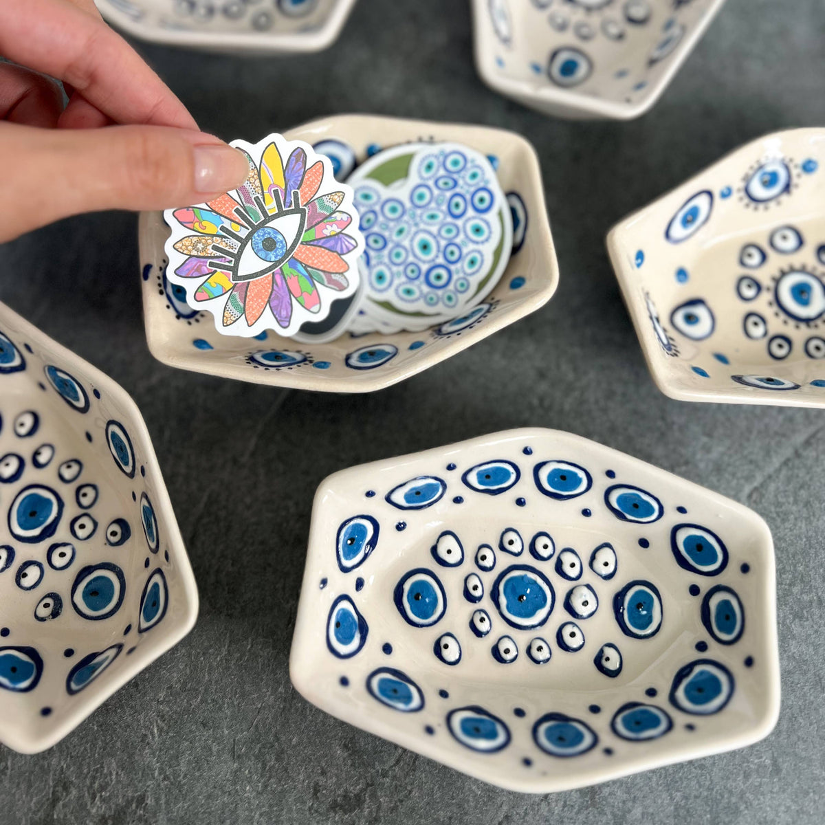 Evil Eye Trinket Dish, Ceramic Pinch Bowls, Handmade Pottery