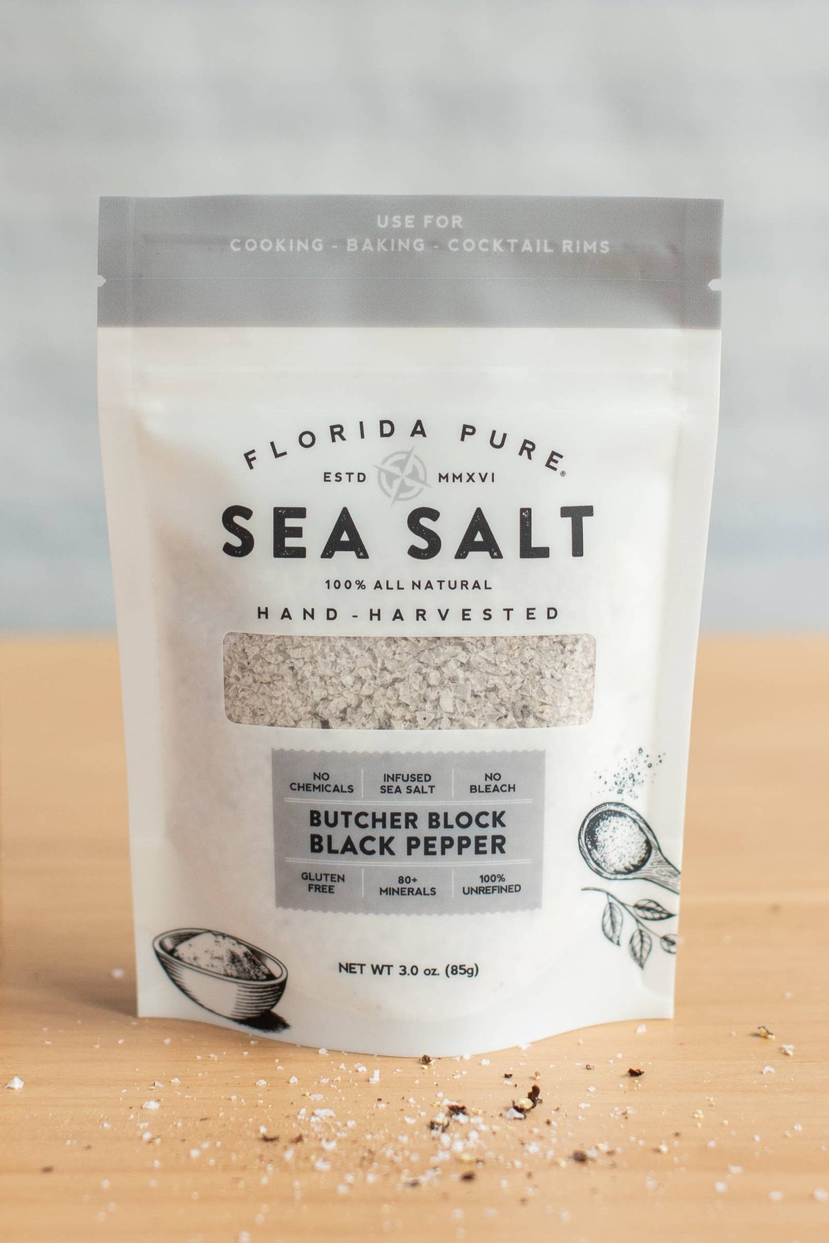 Black Pepper Sea Salt Pouch (Flaked Sea Salt)- 3oz.- NEW