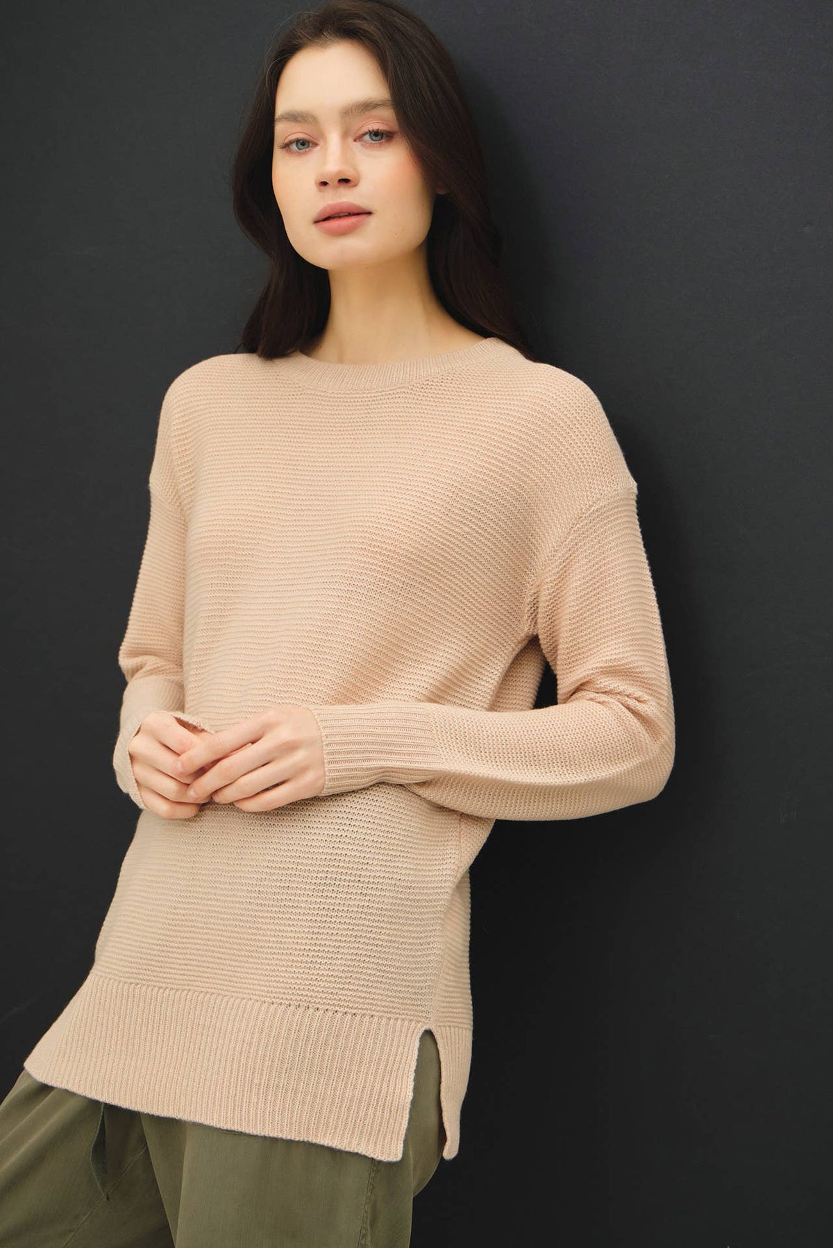 NEW COLOR-BASIC ROUND NECK BOYFRIEND FIT SWEATER