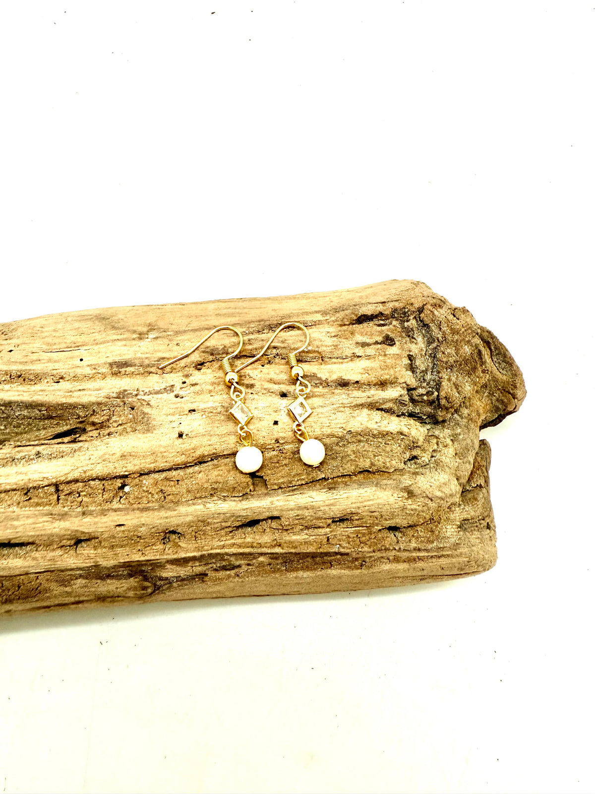 Earring Freshwater Pearl Drop/Triangle Glass 18K Gold Plated