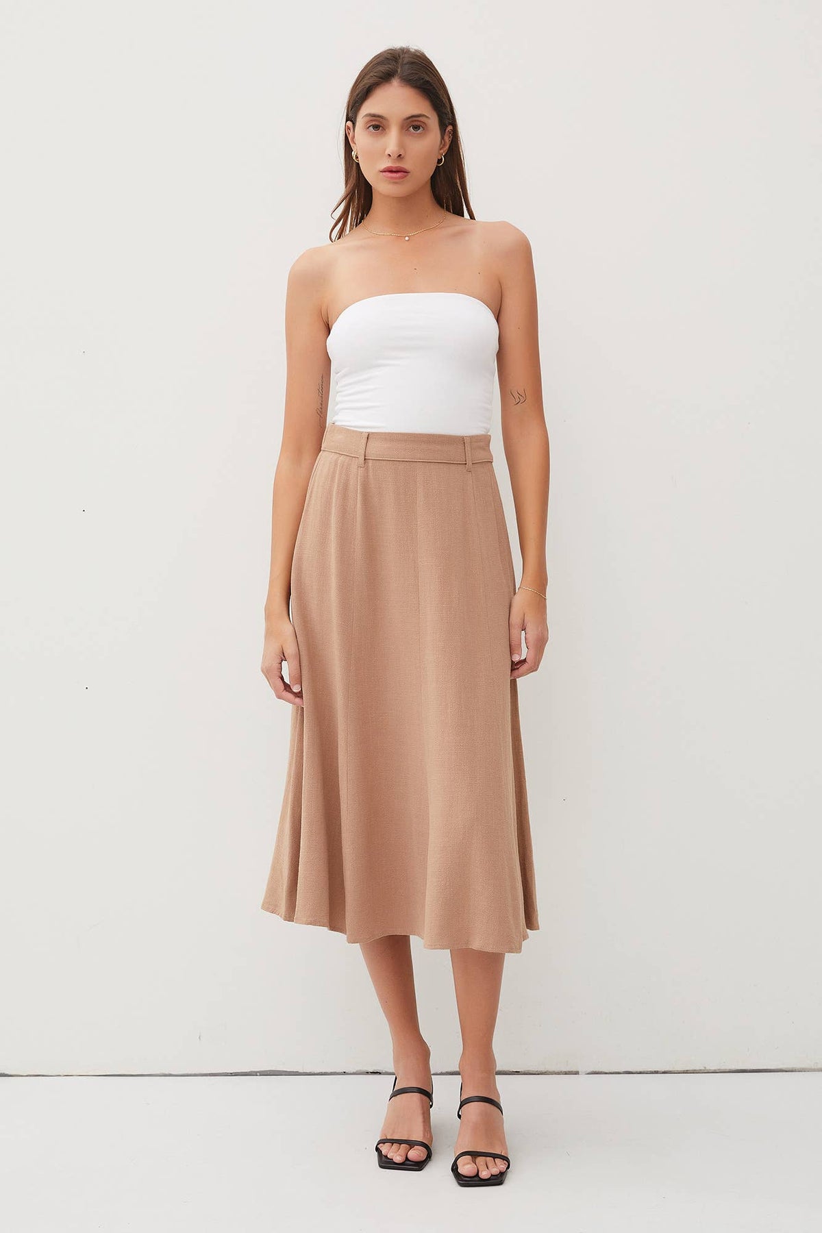 BELT LOOPS DETAILED WAIST FLOWY MIDI SKIRT