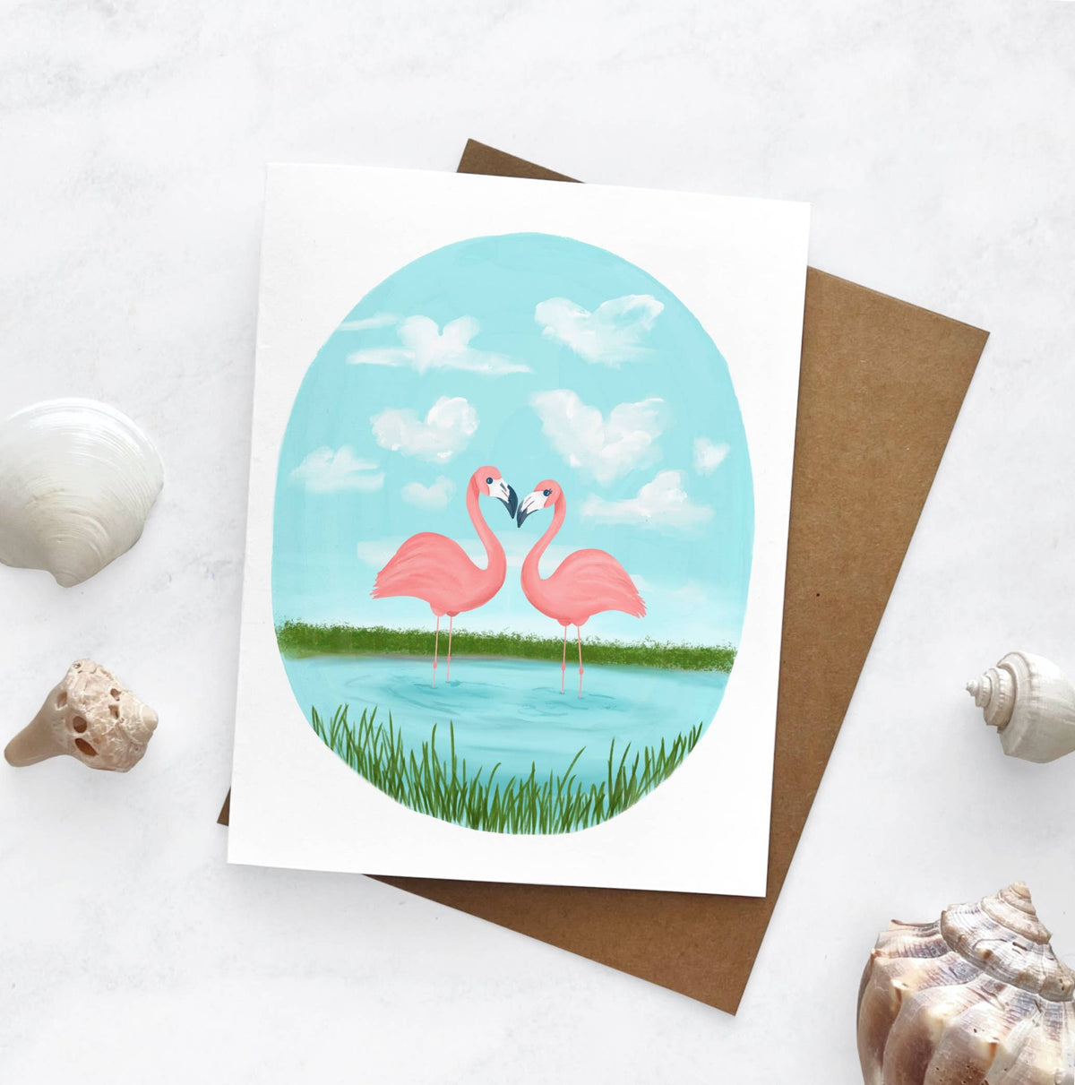 Flamingo Valentine Card, Love Card, Coastal Valentine