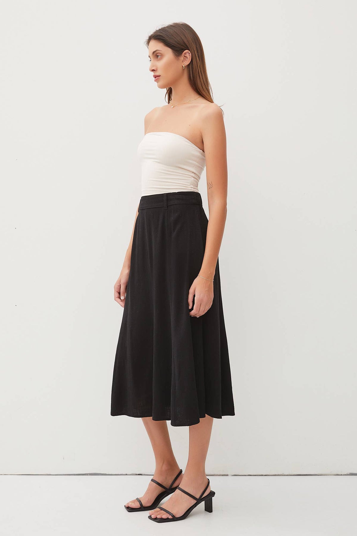BELT LOOPS DETAILED WAIST FLOWY MIDI SKIRT