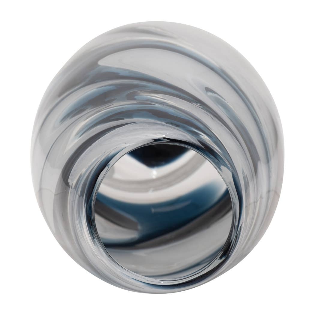 Glass Hand Blown Coastal Swirl Vase - Blue, 17 in.