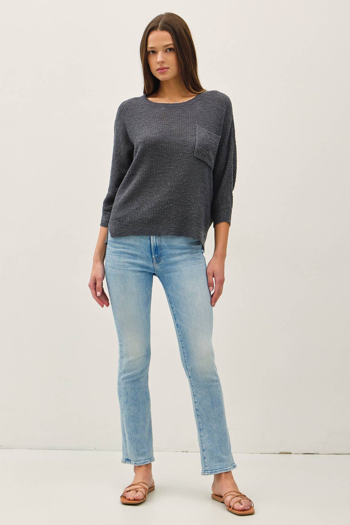 NEW COLOR-FRONT POCKET DOLMAN LONG SLEEVE KNIT SWEATER
