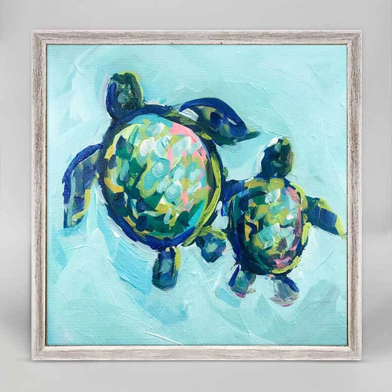 Two Turtles Swimming Mini Framed Canvas