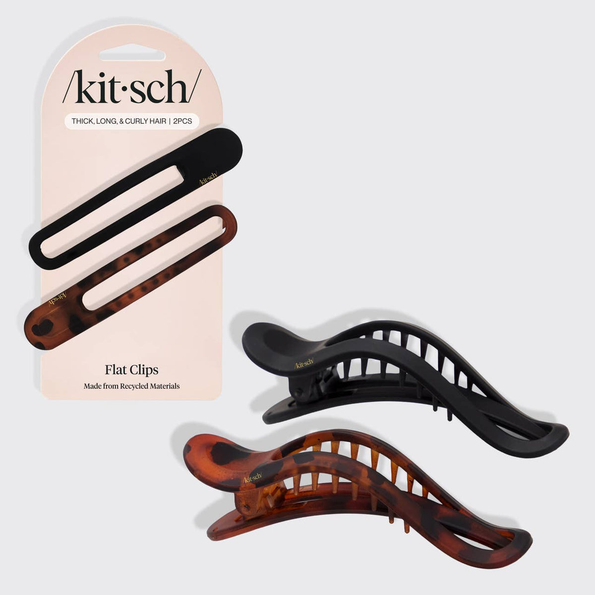 Flat Lay Claw Clip 2pc Curved - Black & Tort