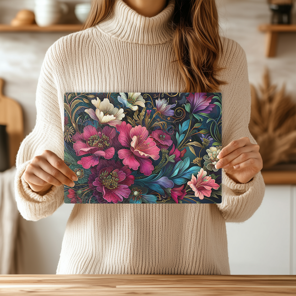 Tempered Glass Cutting Board: Natures Painting Serving Tray