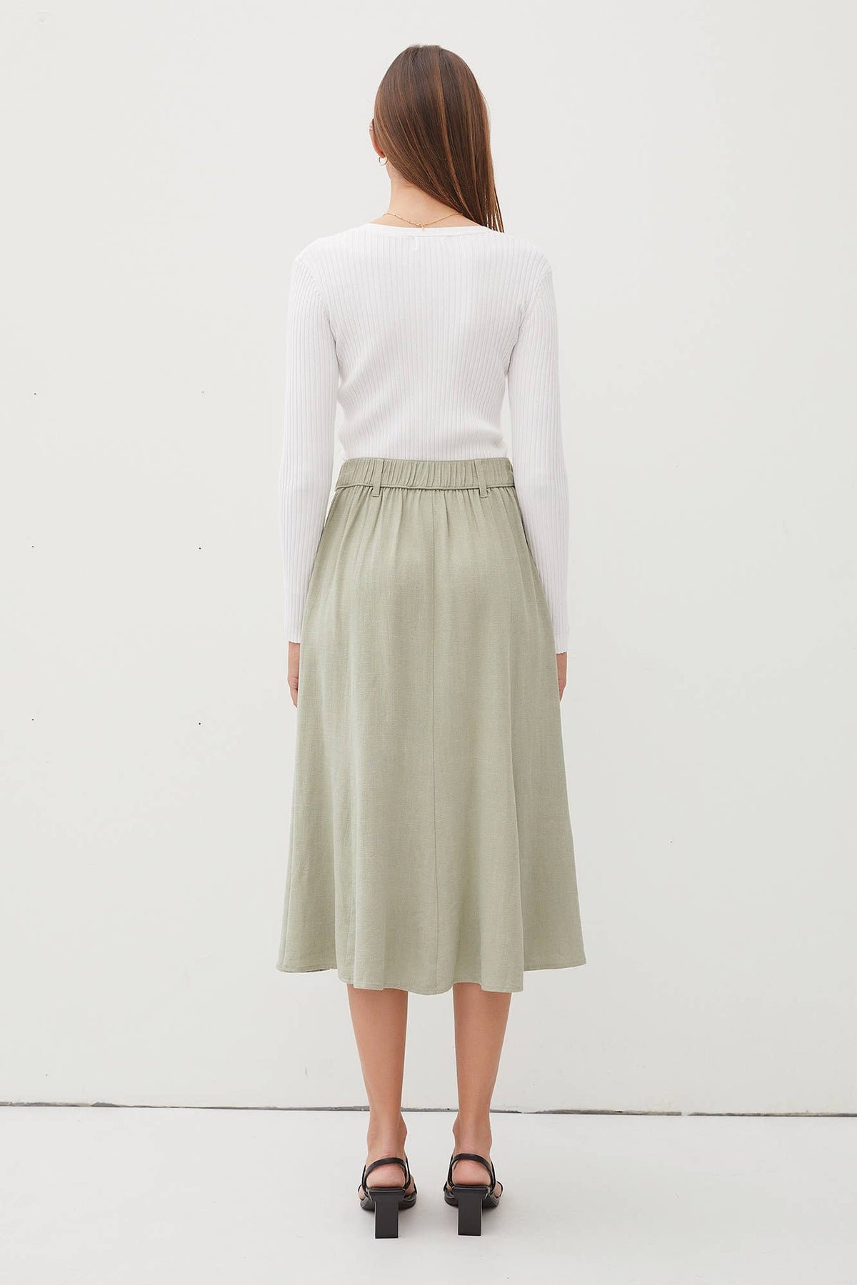 BELT LOOPS DETAILED WAIST FLOWY MIDI SKIRT