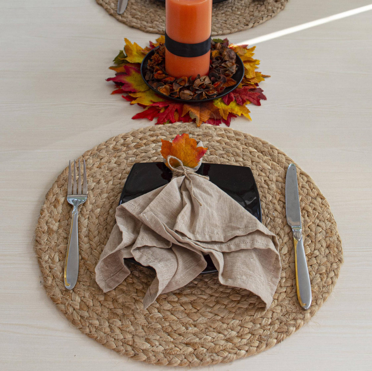 Natural Jute Hand Braided Round Placemats, Set of 4, 15 Inch