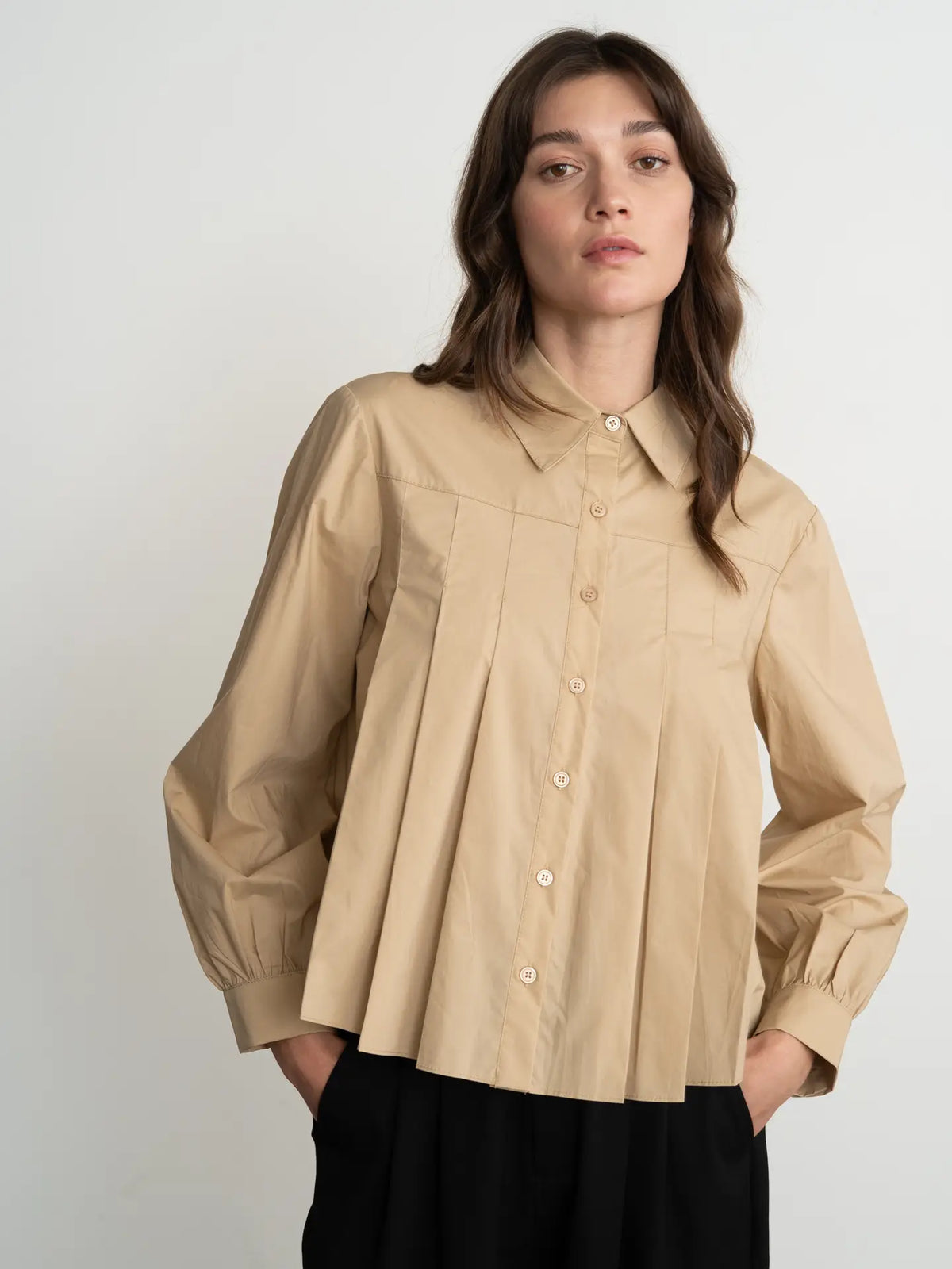 Pleated Poplin Button-Down Shirts