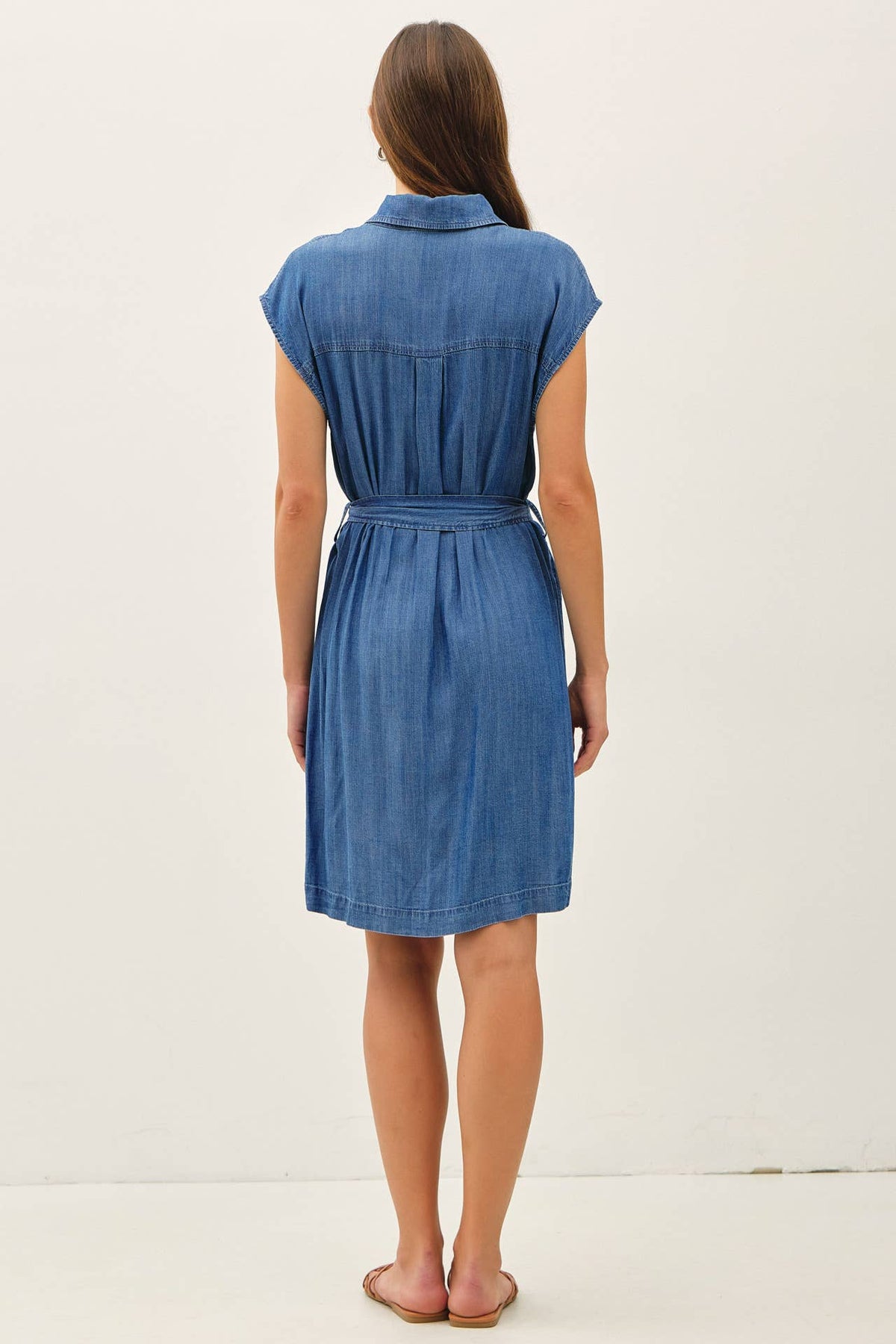 TENCEL BUTTON UP DRESS WITH POCKETS