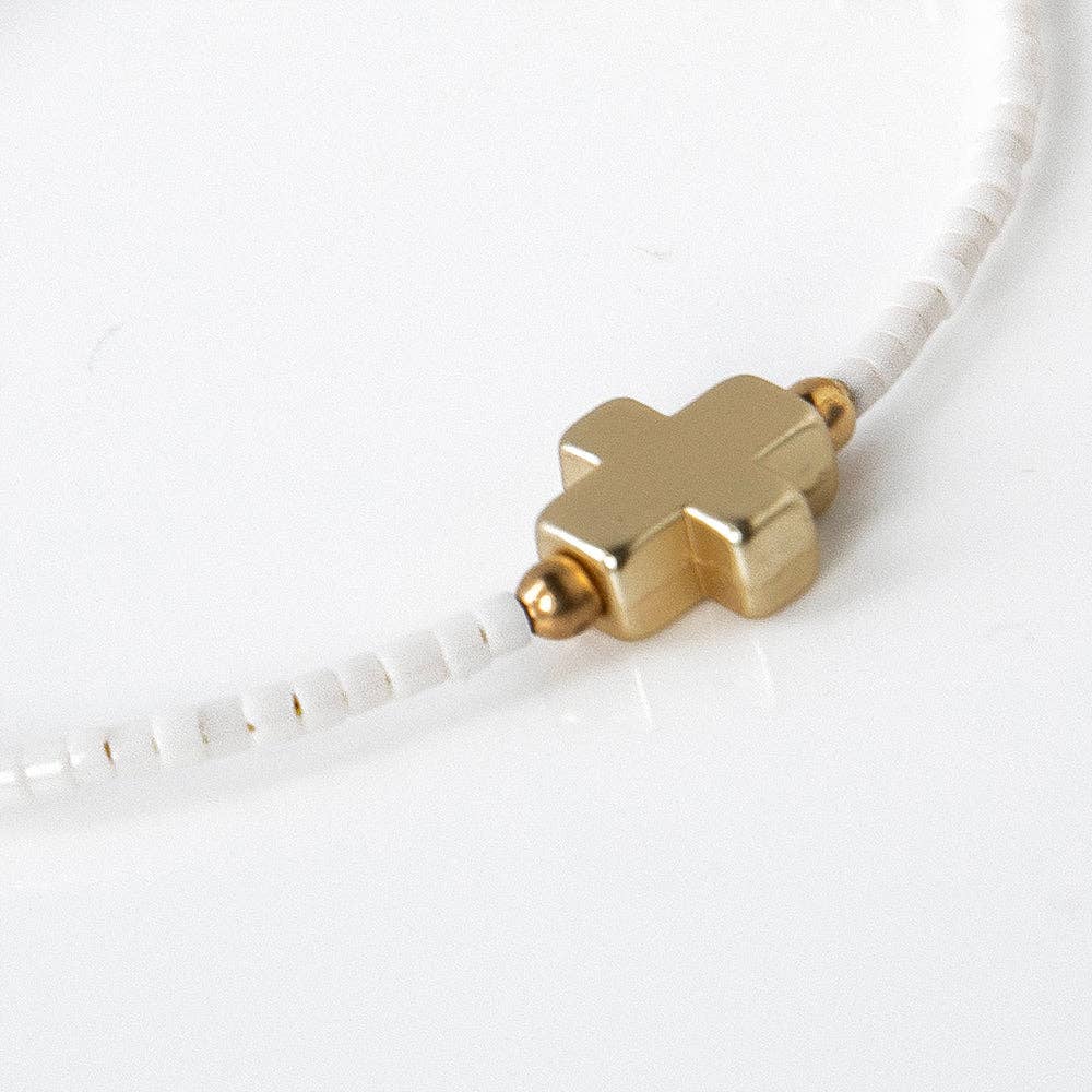 Faithful Cross Bangle-White, Cross Bracelet | Christian
