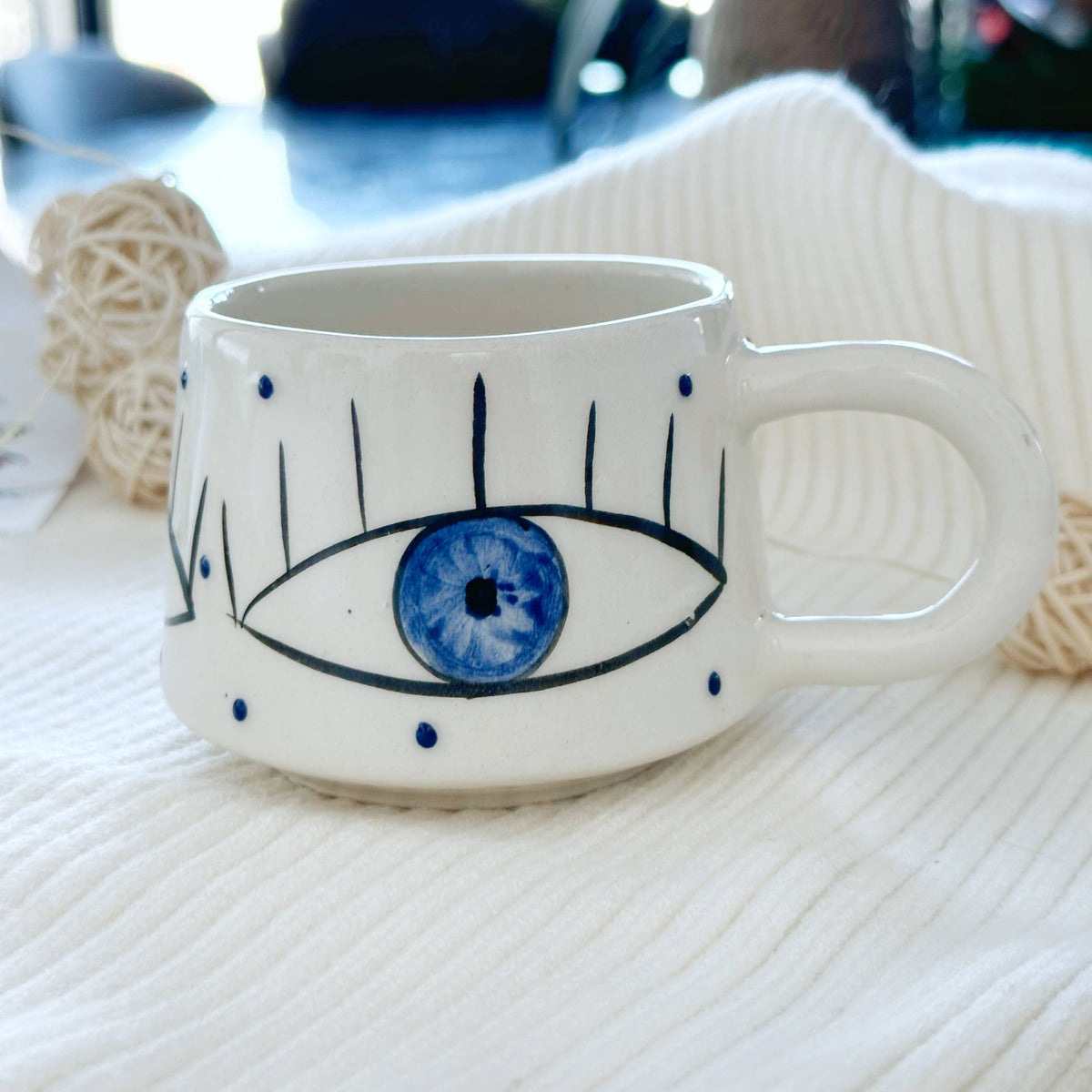 Handmade Evil Eye Coffee Mug, Hygee Self Care Gift