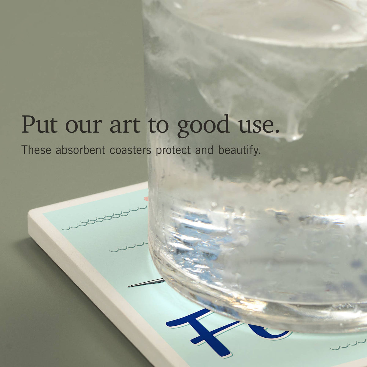 CERAMIC COASTER Florida, Typography & Icons, Pink & Blue