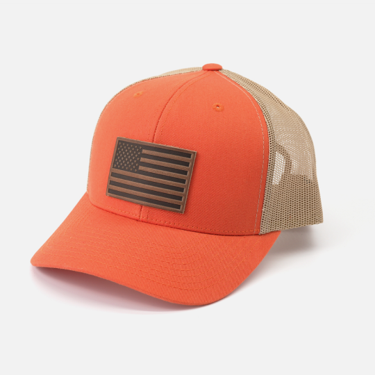 American Flag Hat - Leather Patch Trucker Snapback