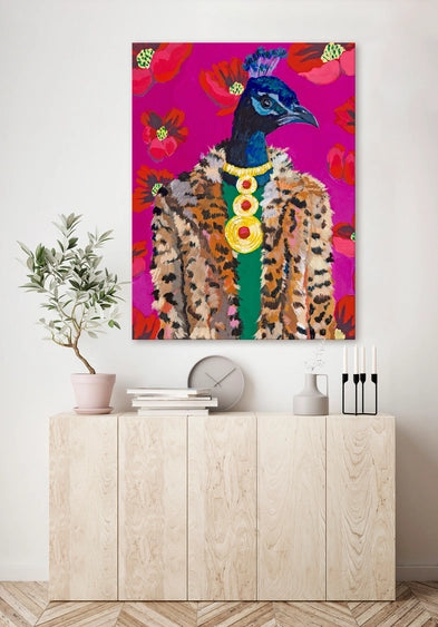 Furry Fashionistas Polished Peacock Stretched Canvas