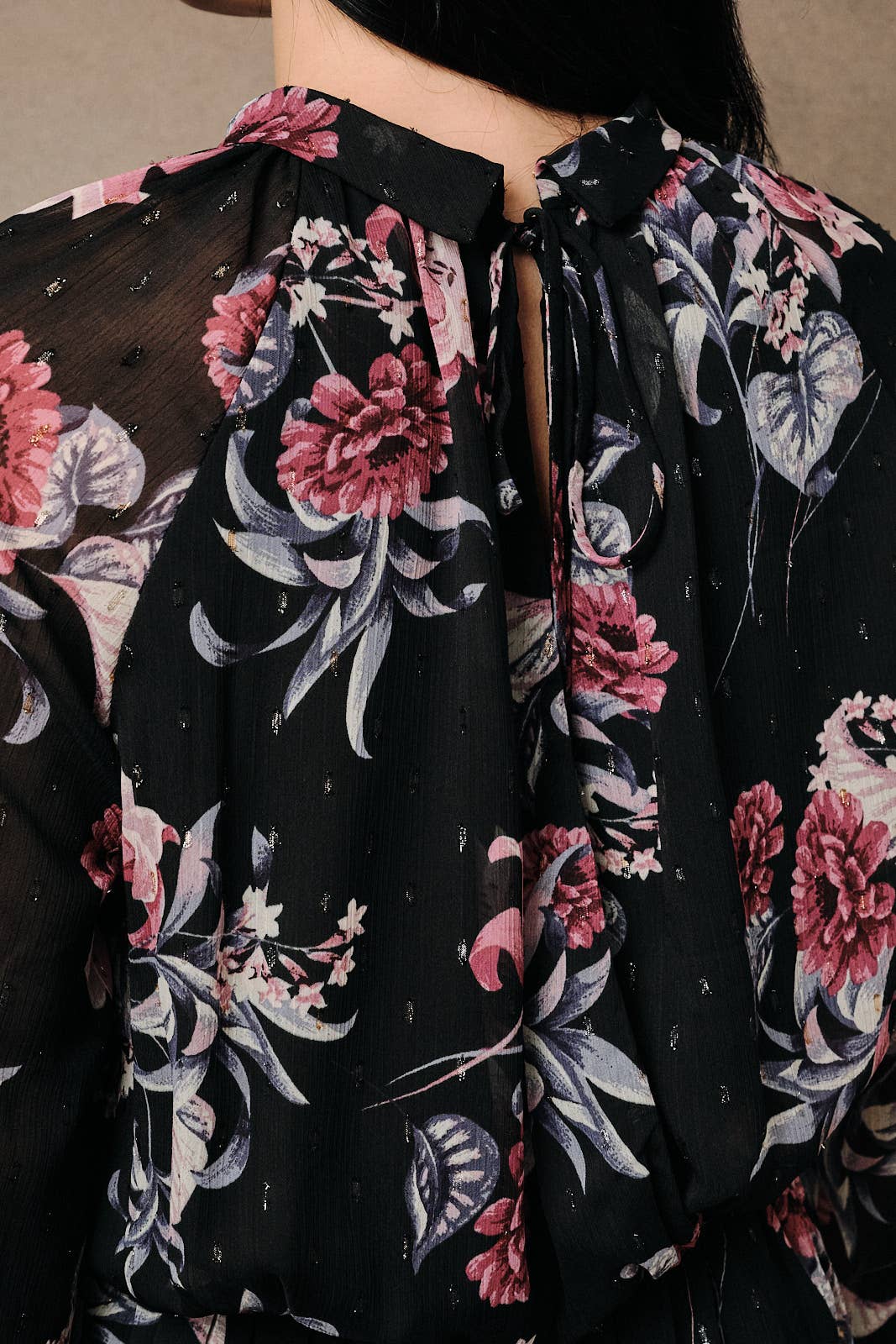 COLLARED WRAPED BACK AND RIBBON TIE DETAIL FLORAL ROMPER