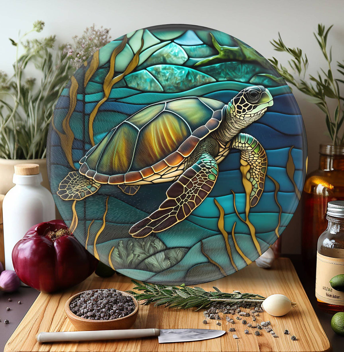 Tempered Glass Cutting & Serving Board: Turtle Design