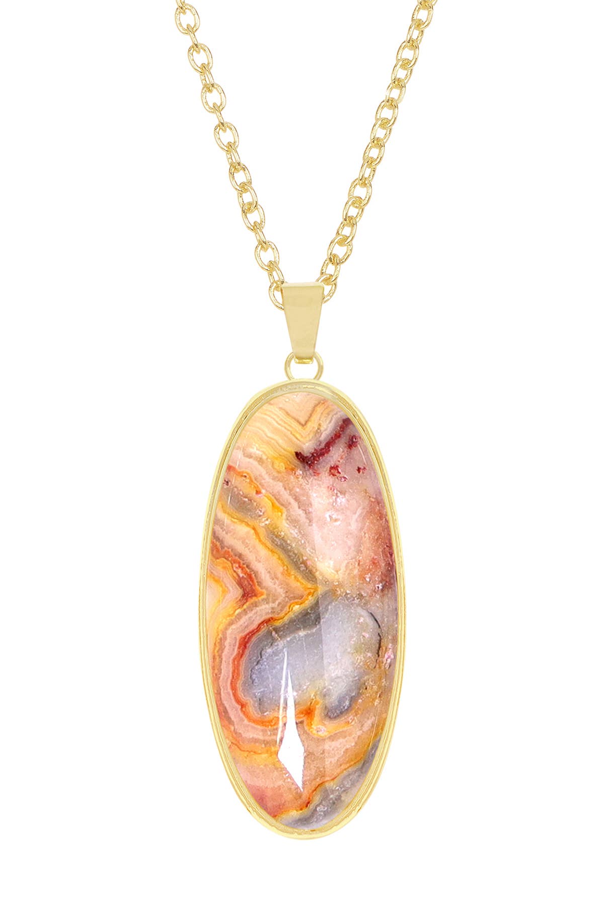 Crazy Lace Agate Oval Pendant Necklace