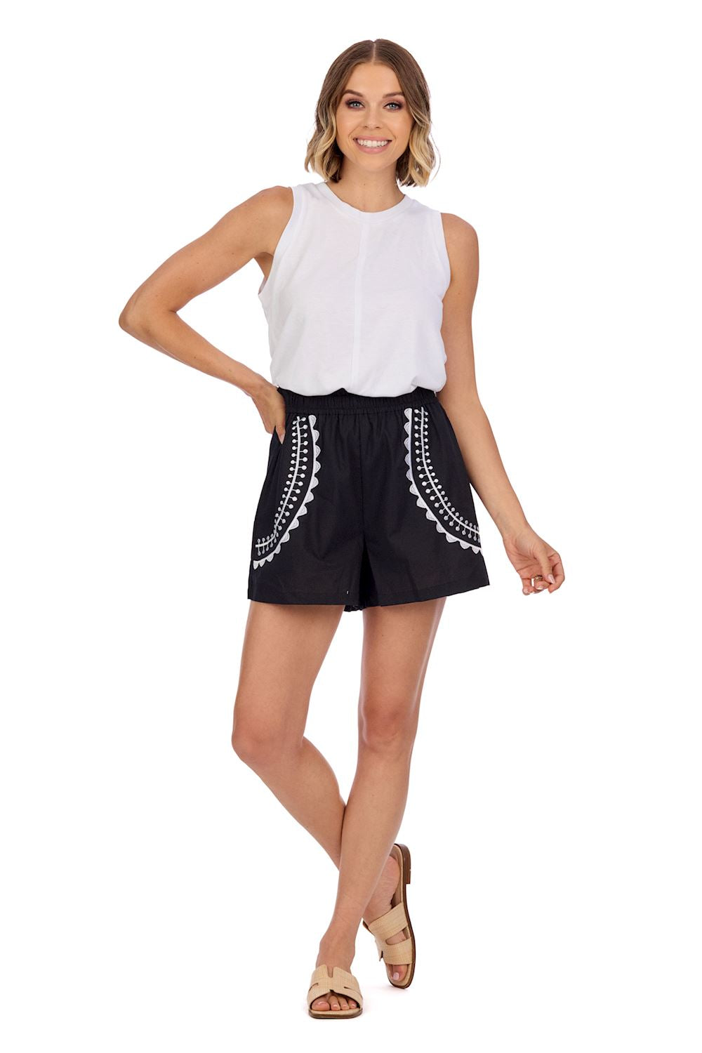 MUDPie Humphrey Embroidered Shorts Black