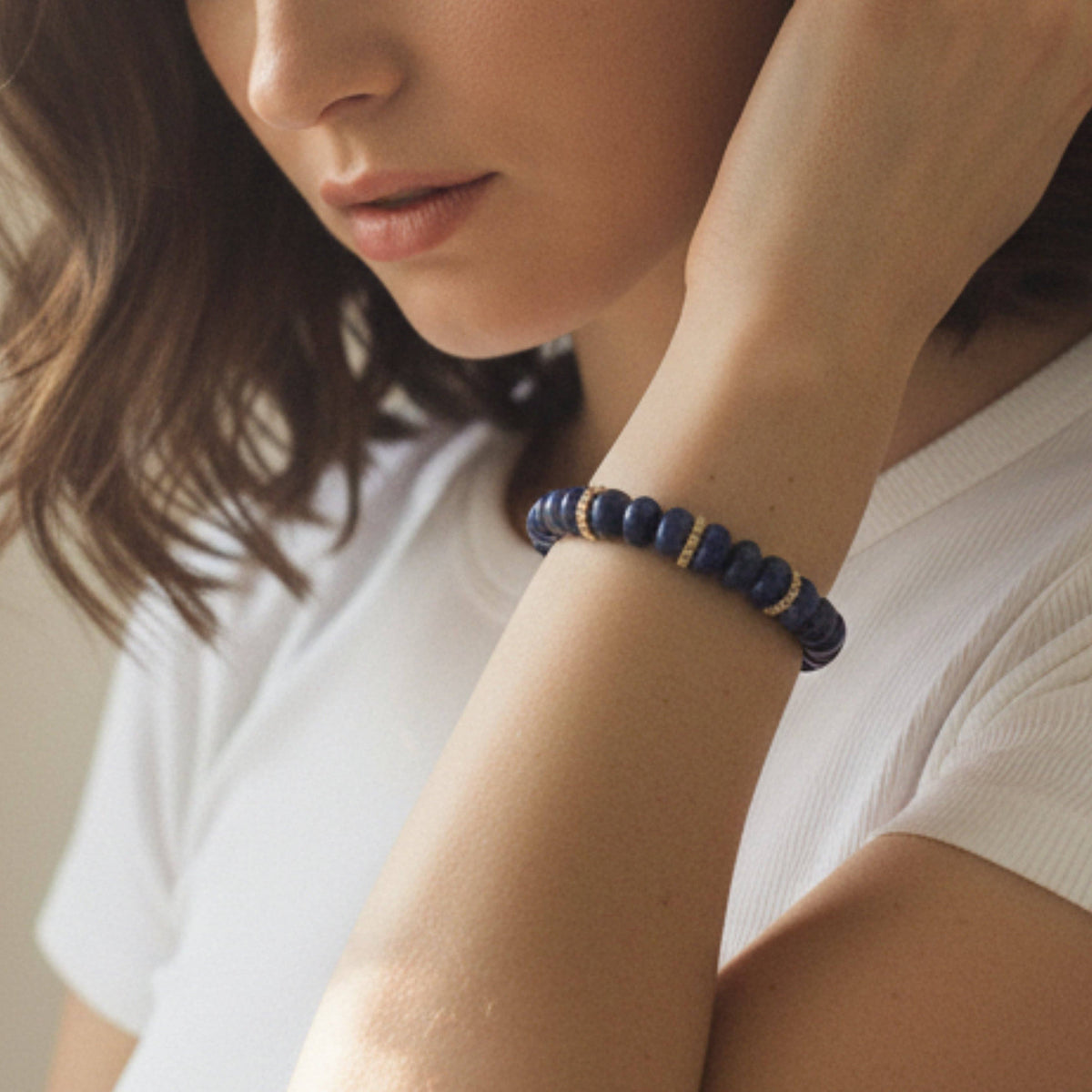 Gemstone Bracelet-Rondelle-Lapis