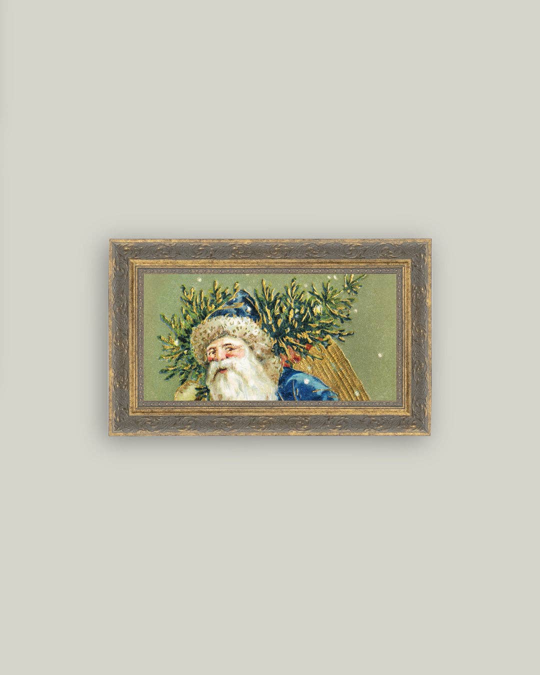 Santa Dressed In Blue Framed Antique Art