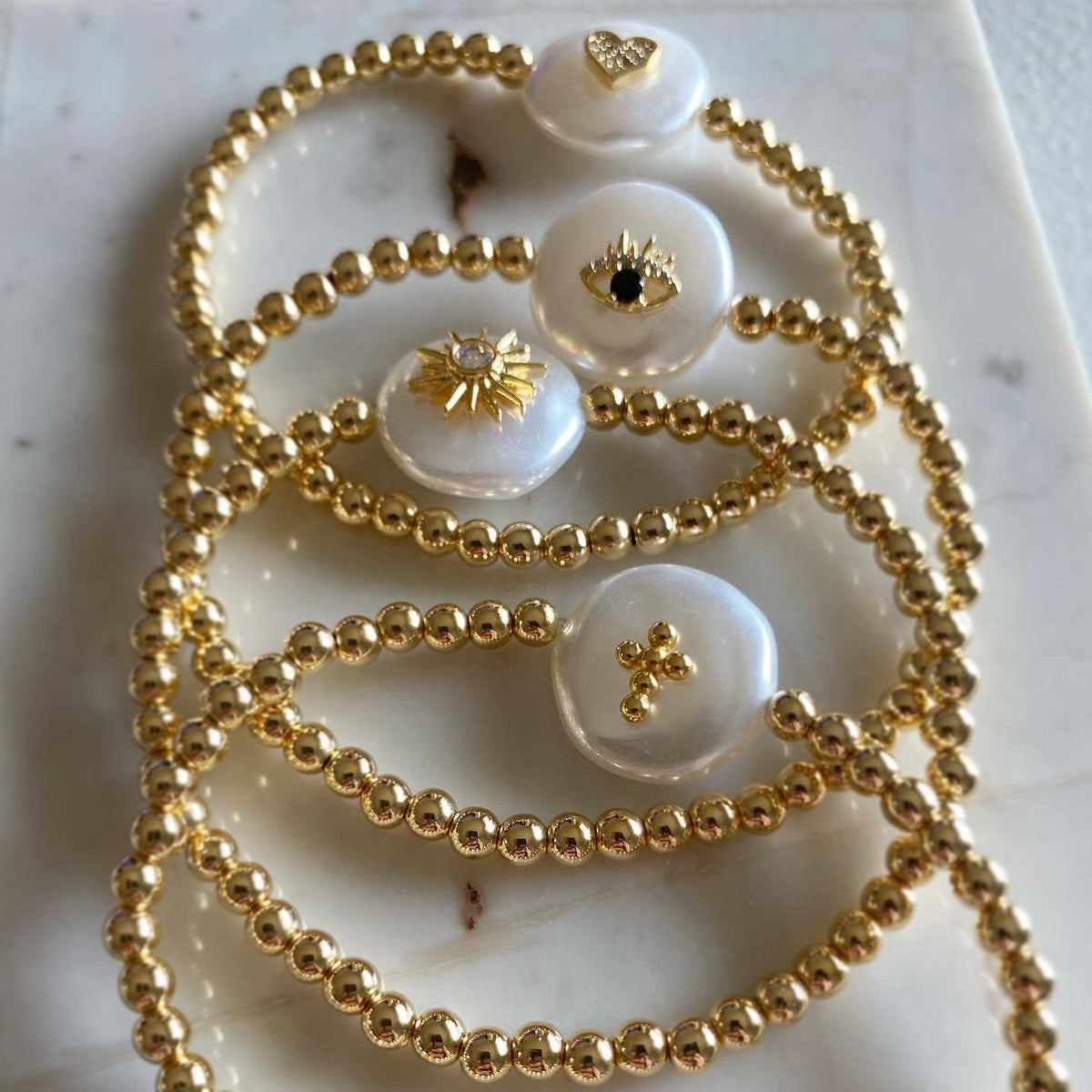 Beaded Pearl Disc Bracelet