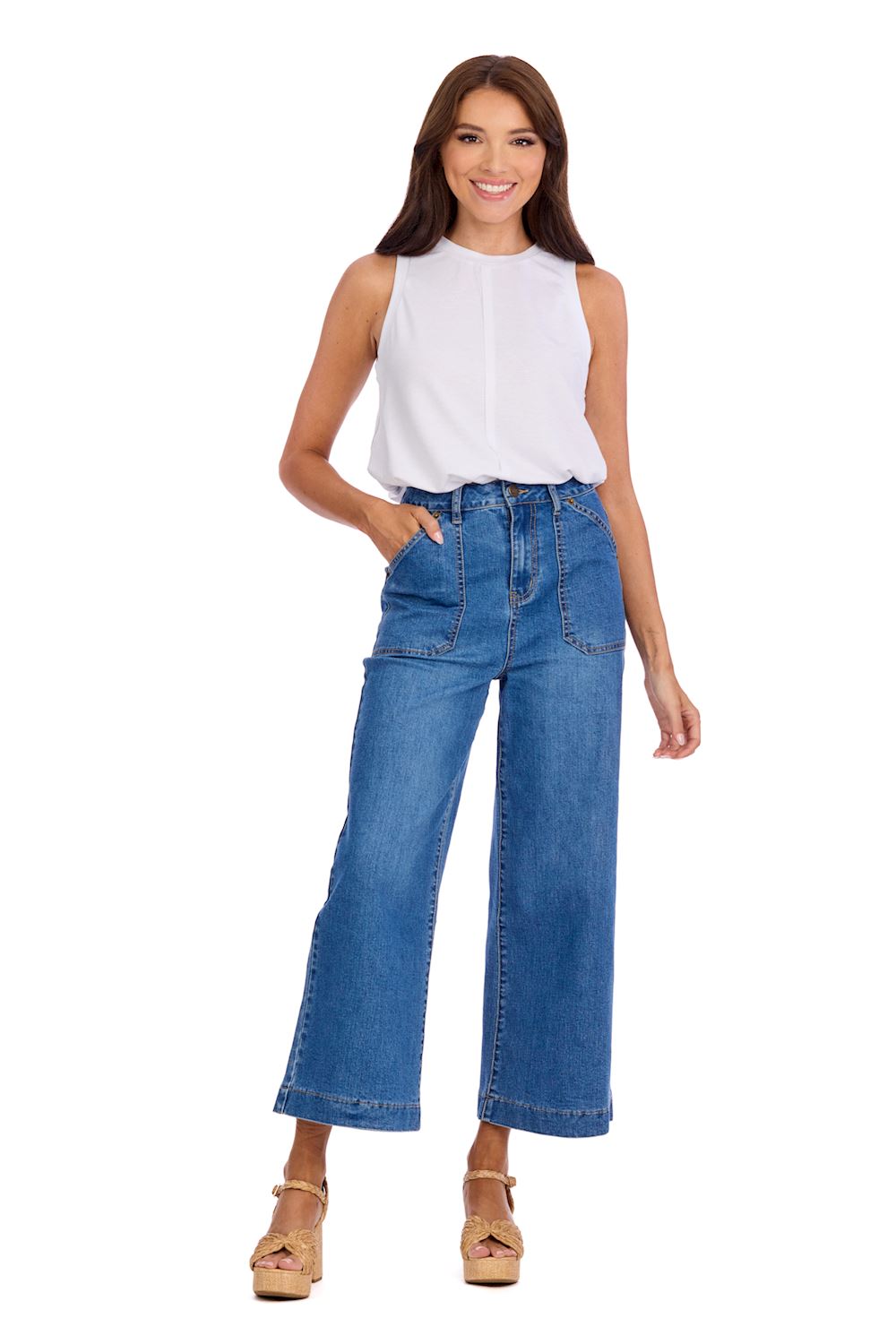 Fritz Cropped Wide Leg Blue Jeans