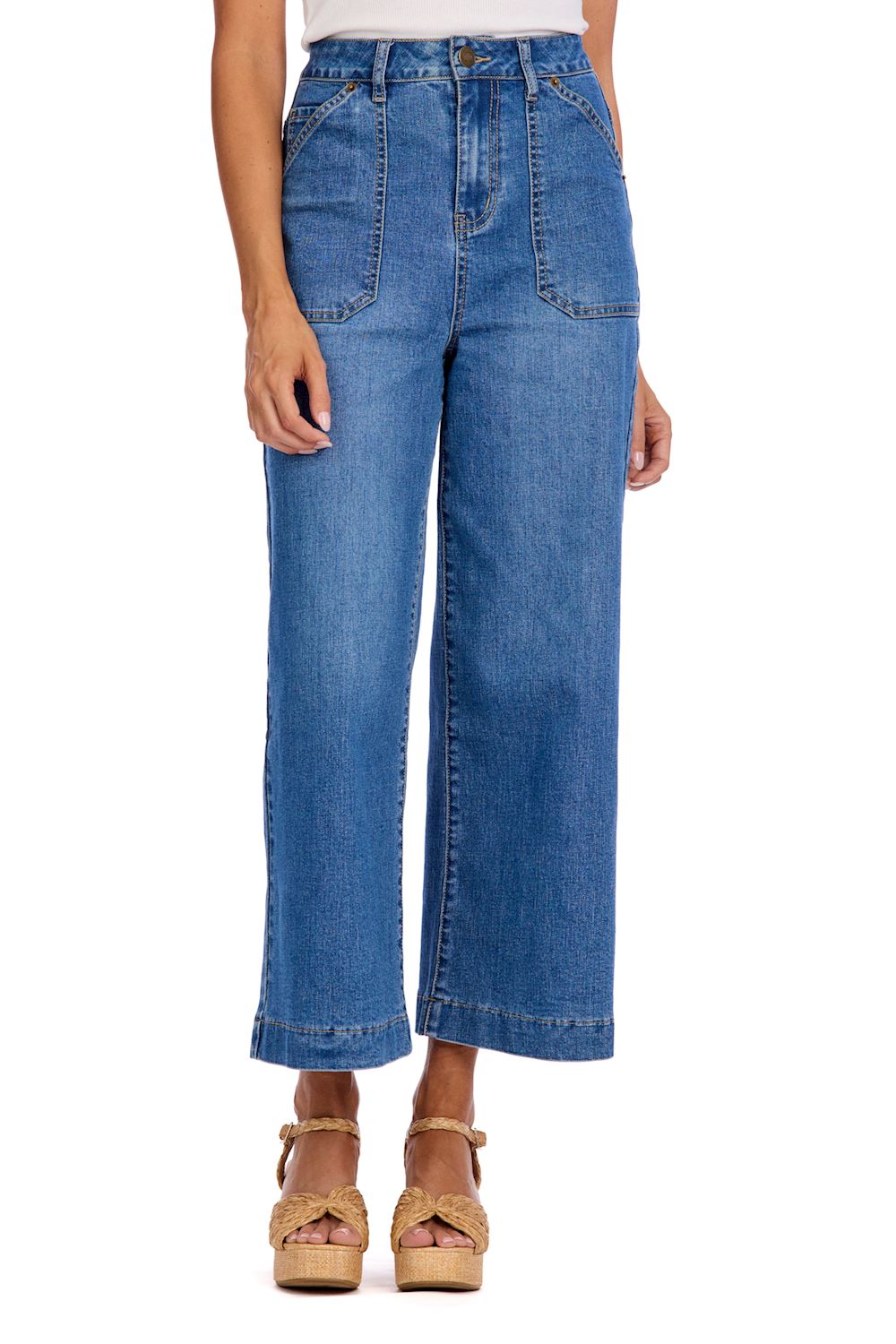 Fritz Cropped Wide Leg Blue Jeans