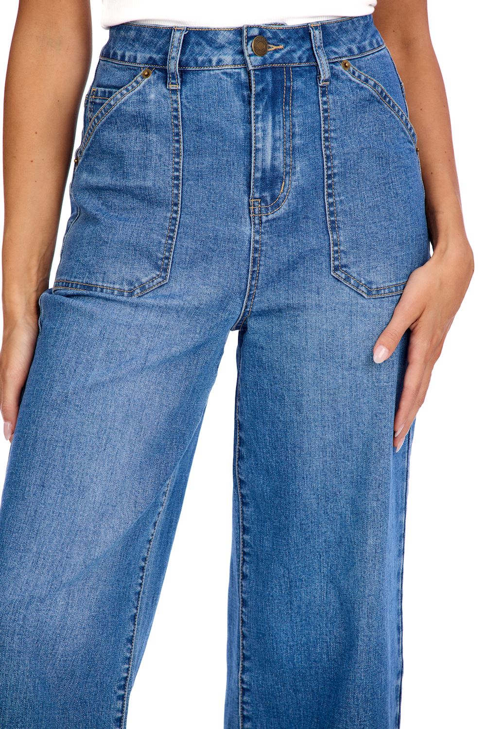 Fritz Cropped Wide Leg Blue Jeans