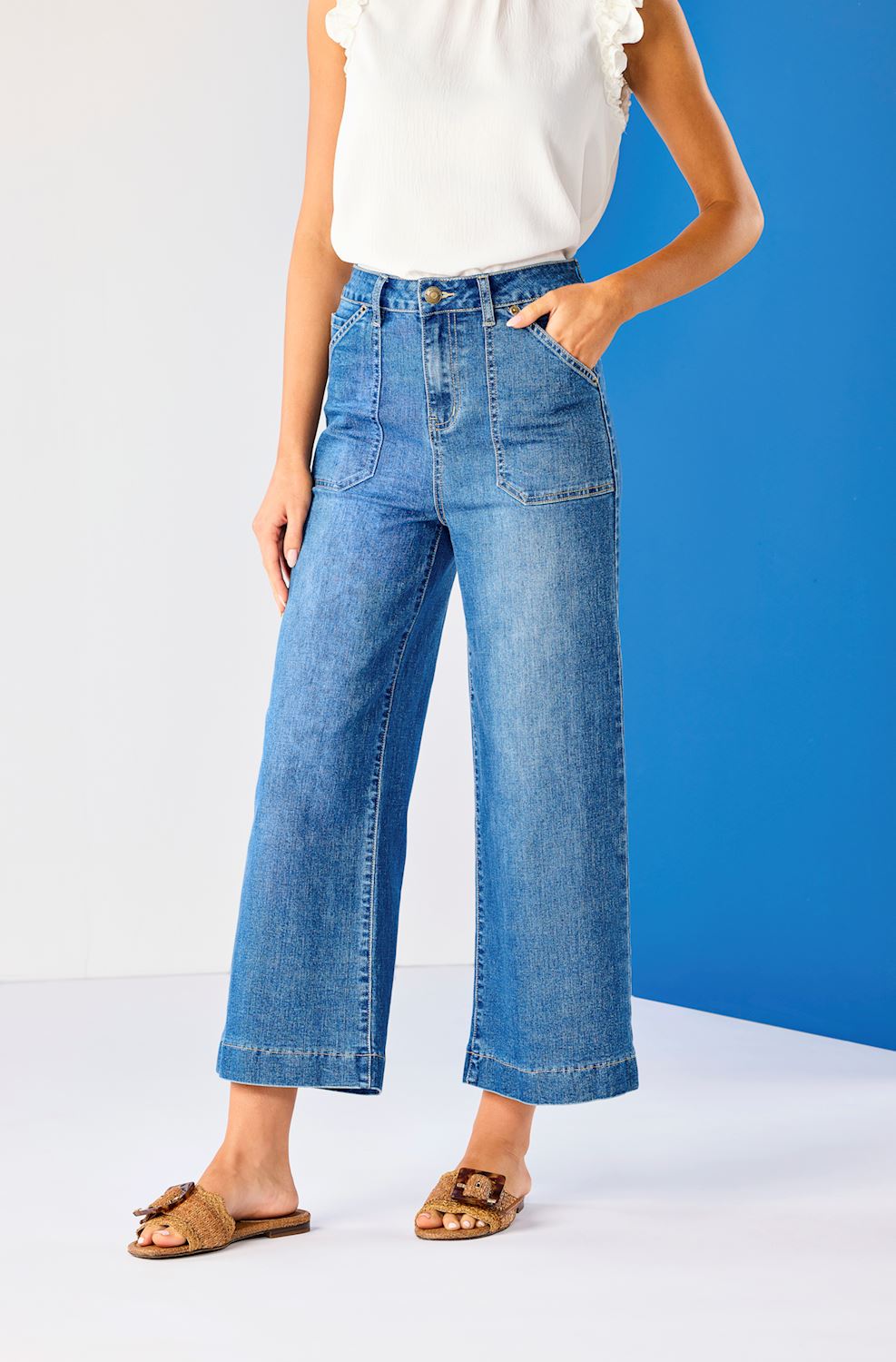 Fritz Cropped Wide Leg Blue Jeans