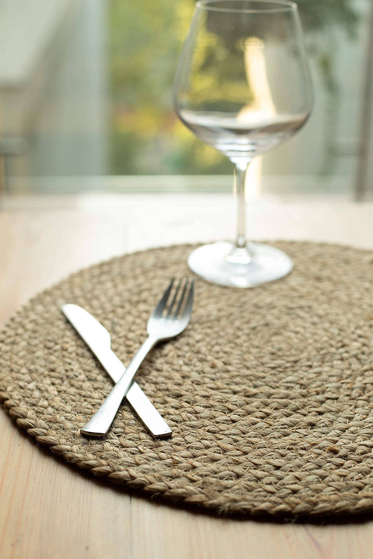 Natural Jute Hand Braided Round Placemats, Set of 4, 15 Inch