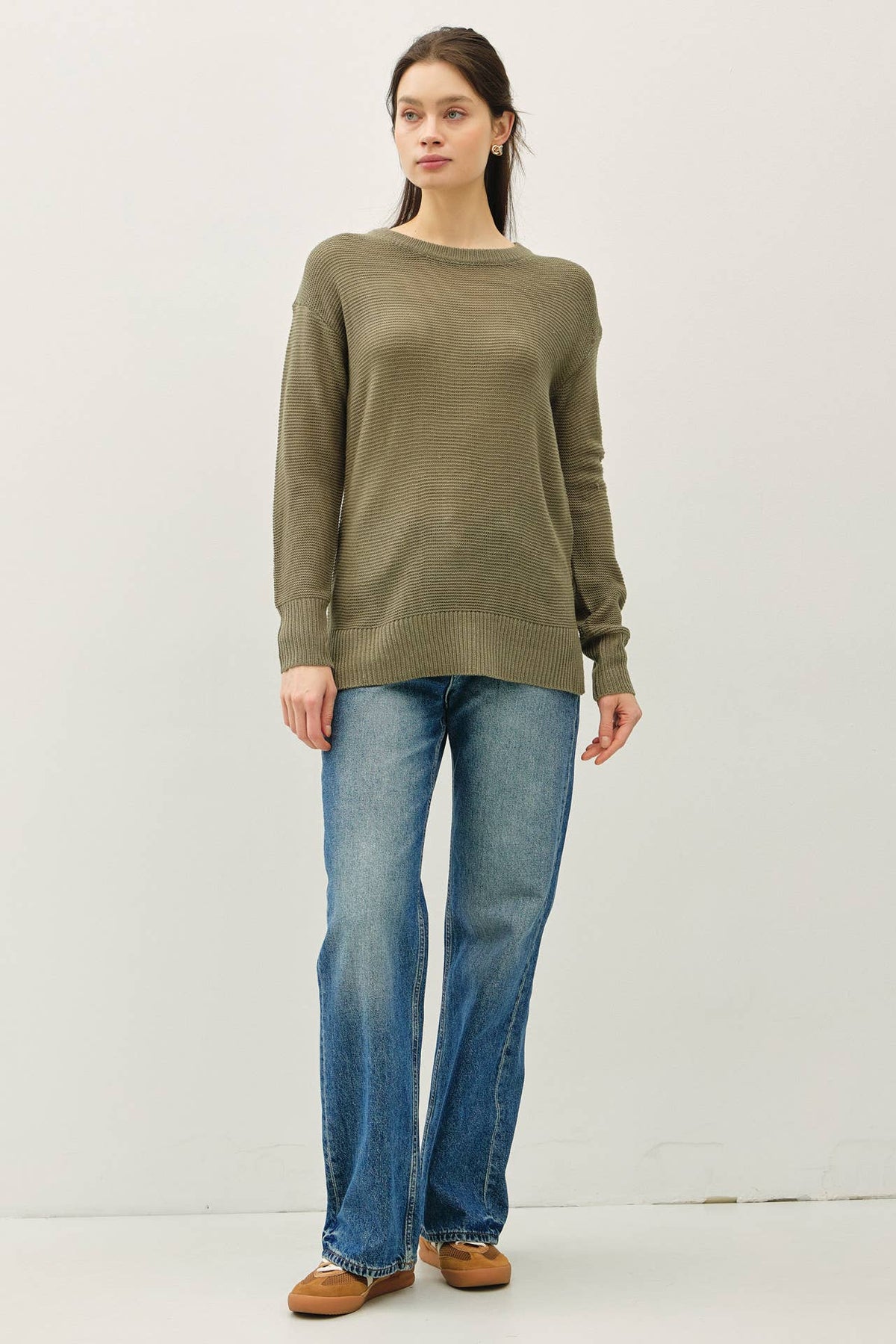 NEW COLOR-BASIC ROUND NECK BOYFRIEND FIT SWEATER