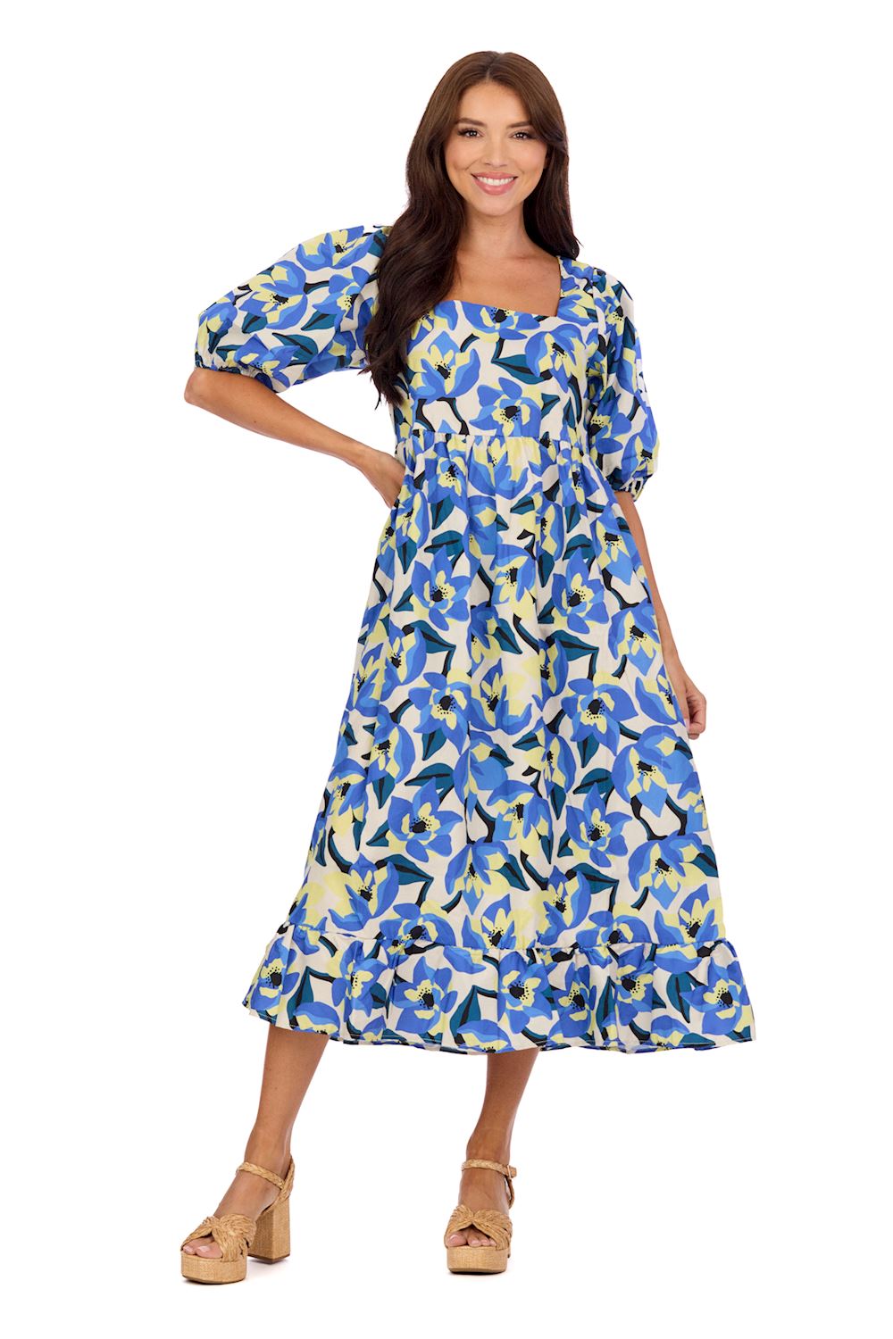 Mudpie Gentry Printed Midi Dress Blue