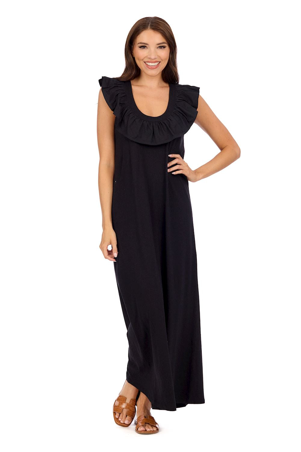 Black Kimi Ruffle Maxi Dress