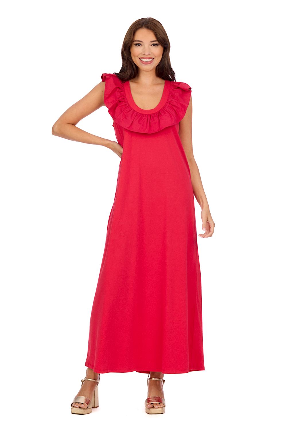 Mudpie Red Kimi Ruffle Maxi Dress