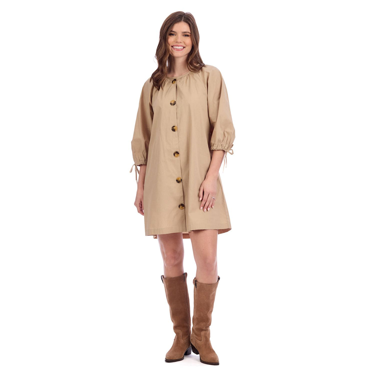 MudPie Pheebes Button Dress Tan Dress