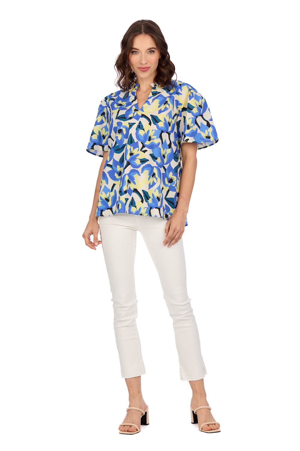 Chase Flounce Sleeve Top Blue