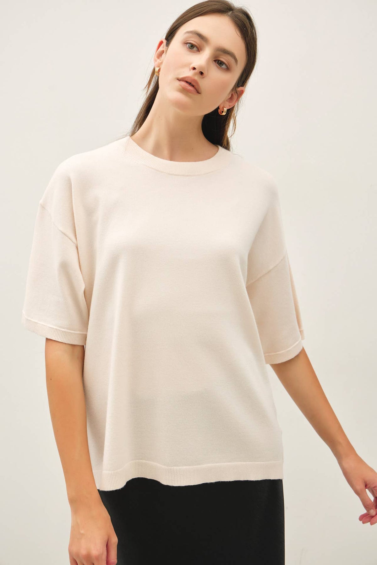 BOXY FIT HALF SLEEVE CREWNECK SWEATER