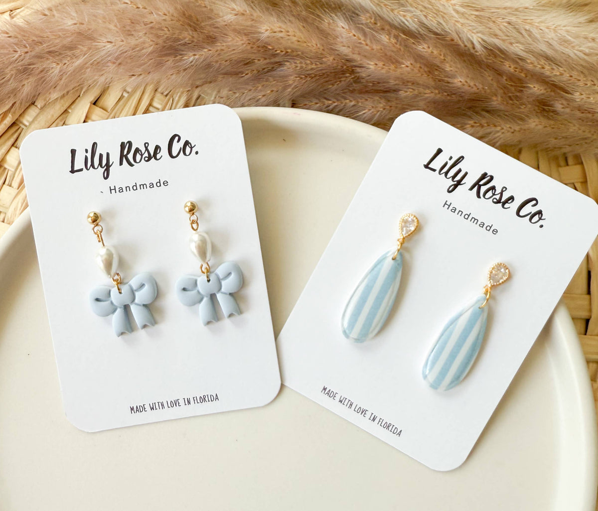 Blue Striped Earrings/ Clay earrings / Women’s Earrings