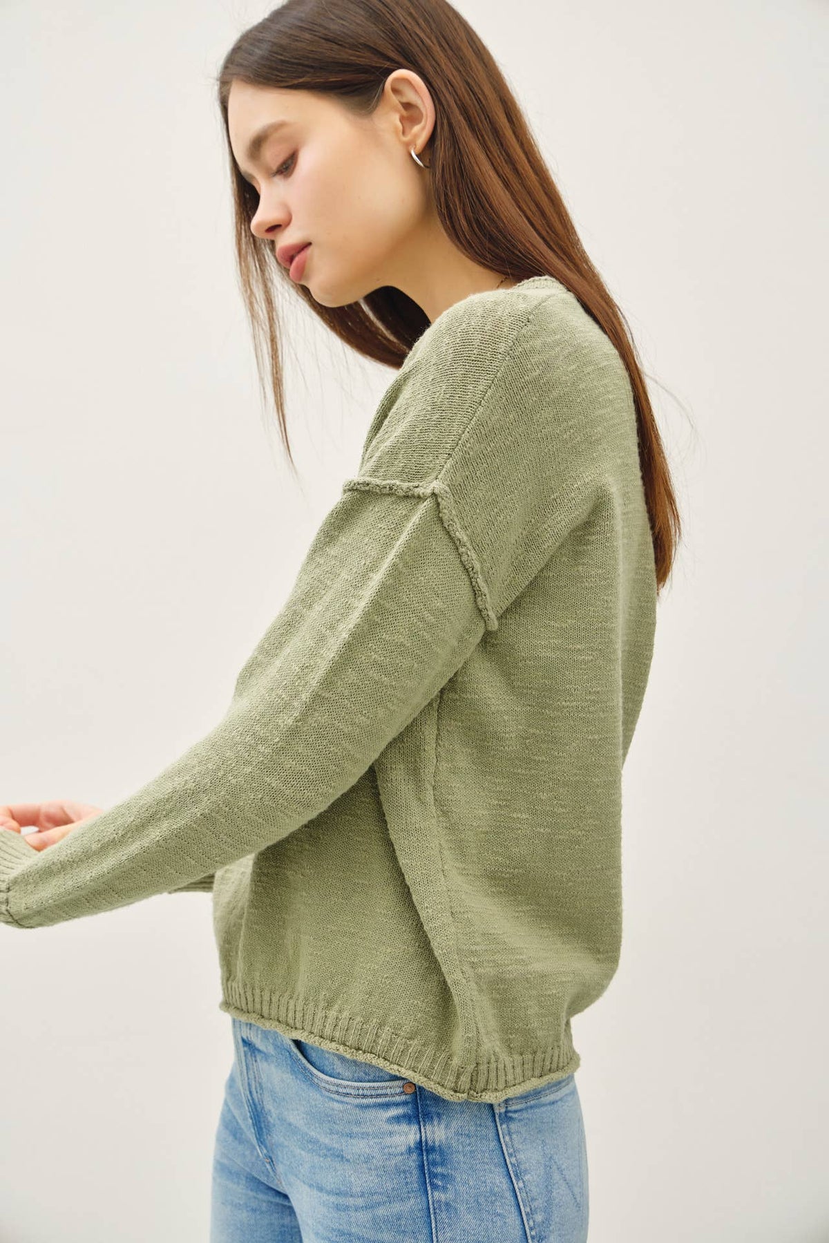 INSIDE OUT DROP SHOULDER PULLOVER SWEATER