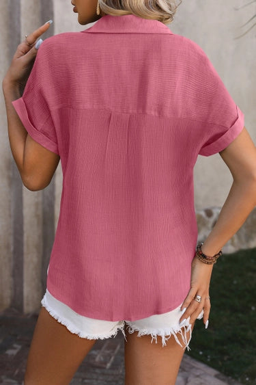 Button Front Short Sleeved Top - 4 Colors