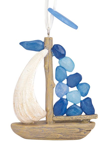 Sea Glass Sailboat Resin Ornament