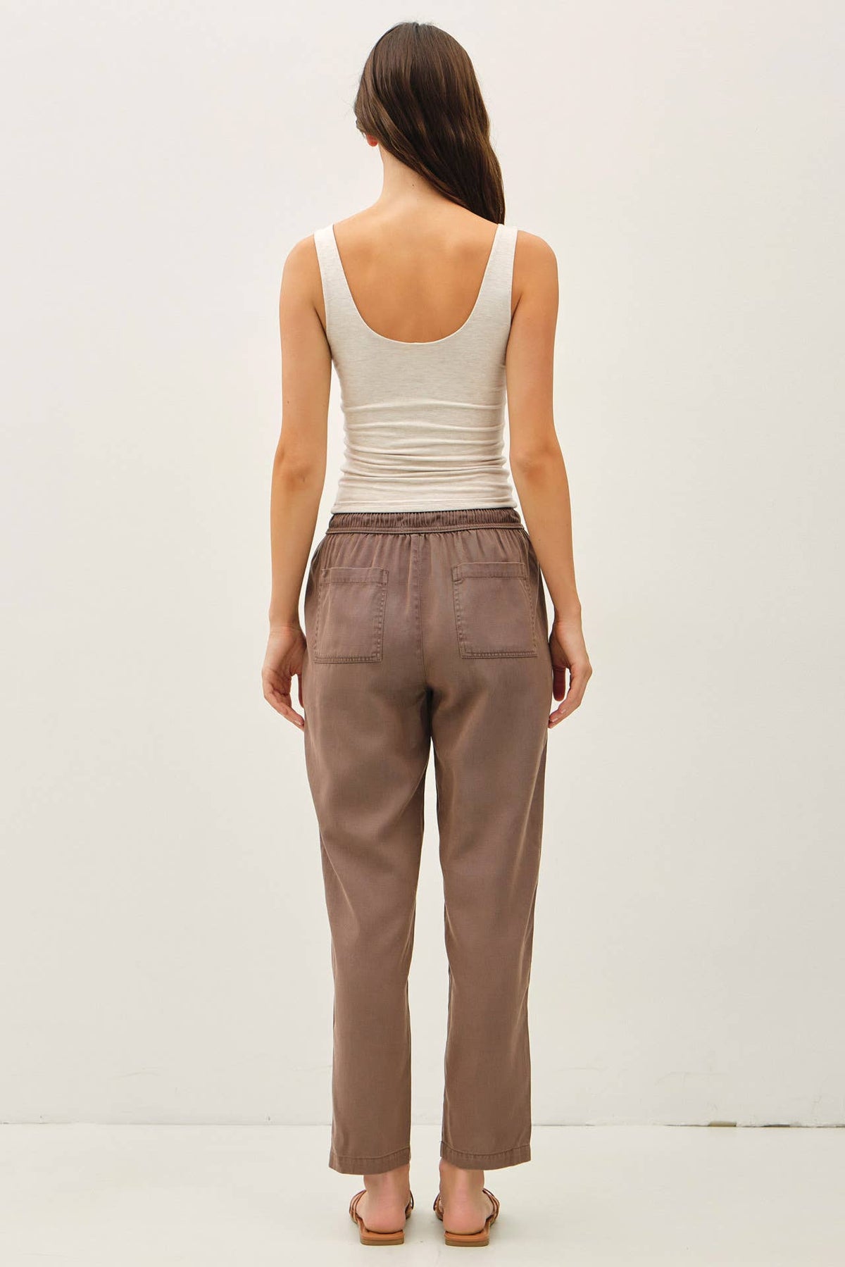 TENCEL BLEND TAPERED PANTS W/ ACCENT COLOR
