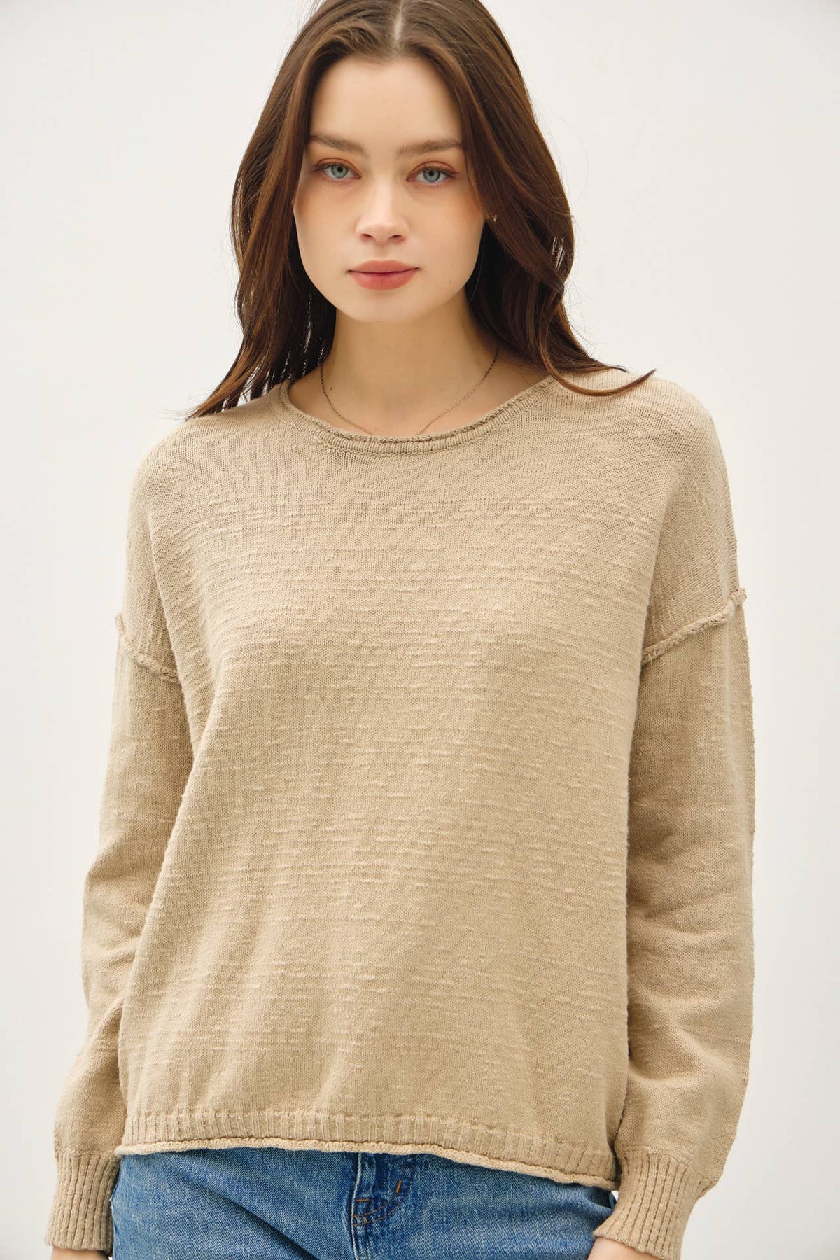 INSIDE OUT DROP SHOULDER PULLOVER SWEATER