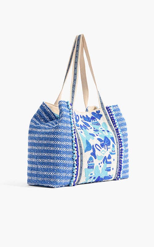 Silver Lake Blue Embellished Tote